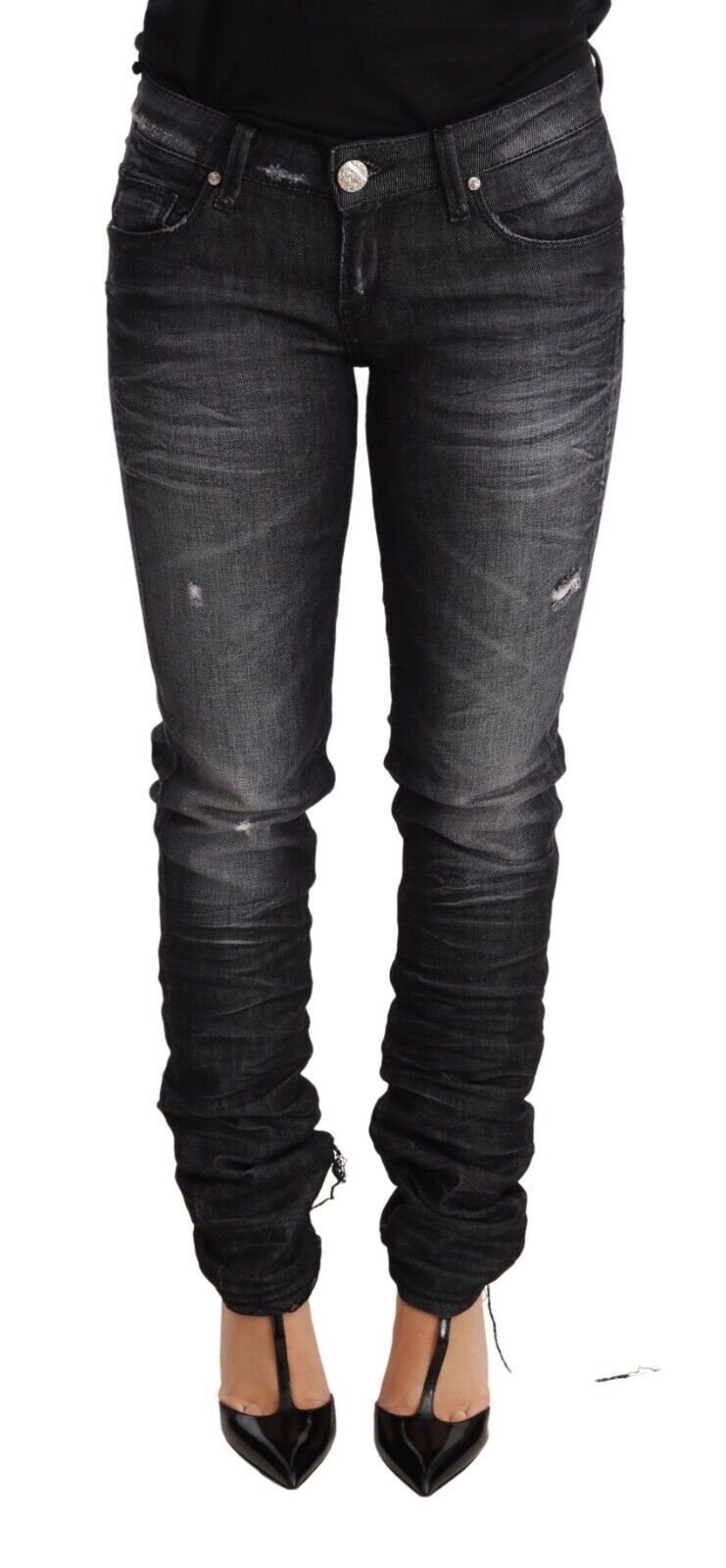 Acht Black Washed Cotton Low Waist Skinny Denim Trouser Jeans | Regal Royce