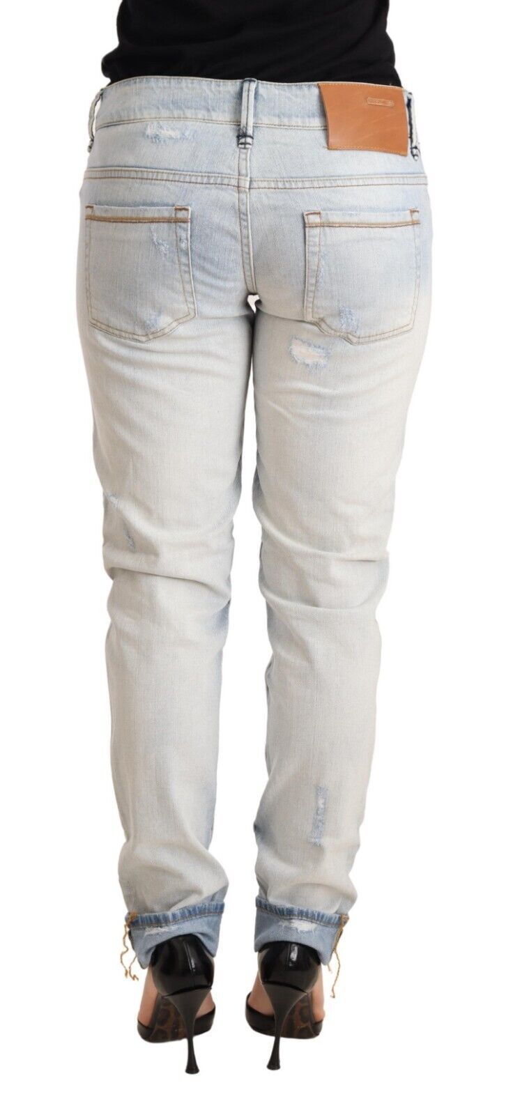 Acht Light Blue Distressed Cotton Folded Hem Denim Trouser Jeans | Regal Royce