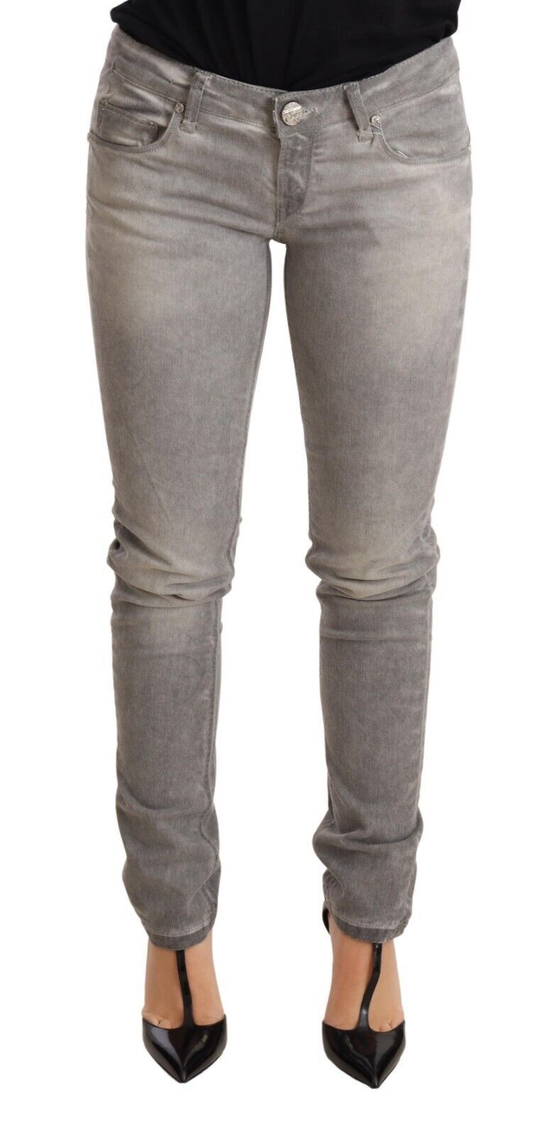 Acht Light Gray Washed Cotton Slim Fit Denim Women Trouser Jeans | Regal Royce