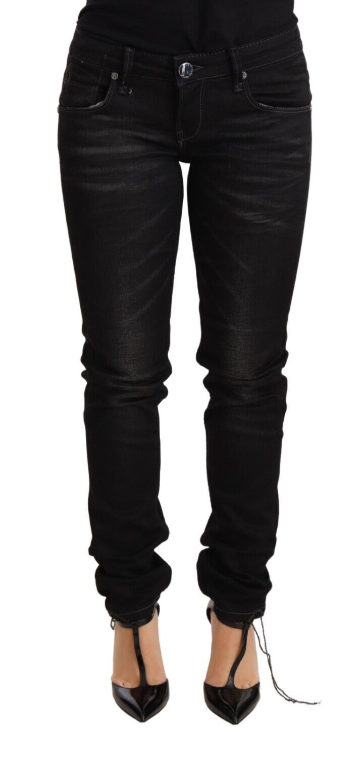 Acht Black Washed Cotton Slim Fit Denim Low Waist Trouser Jeans | Regal Royce