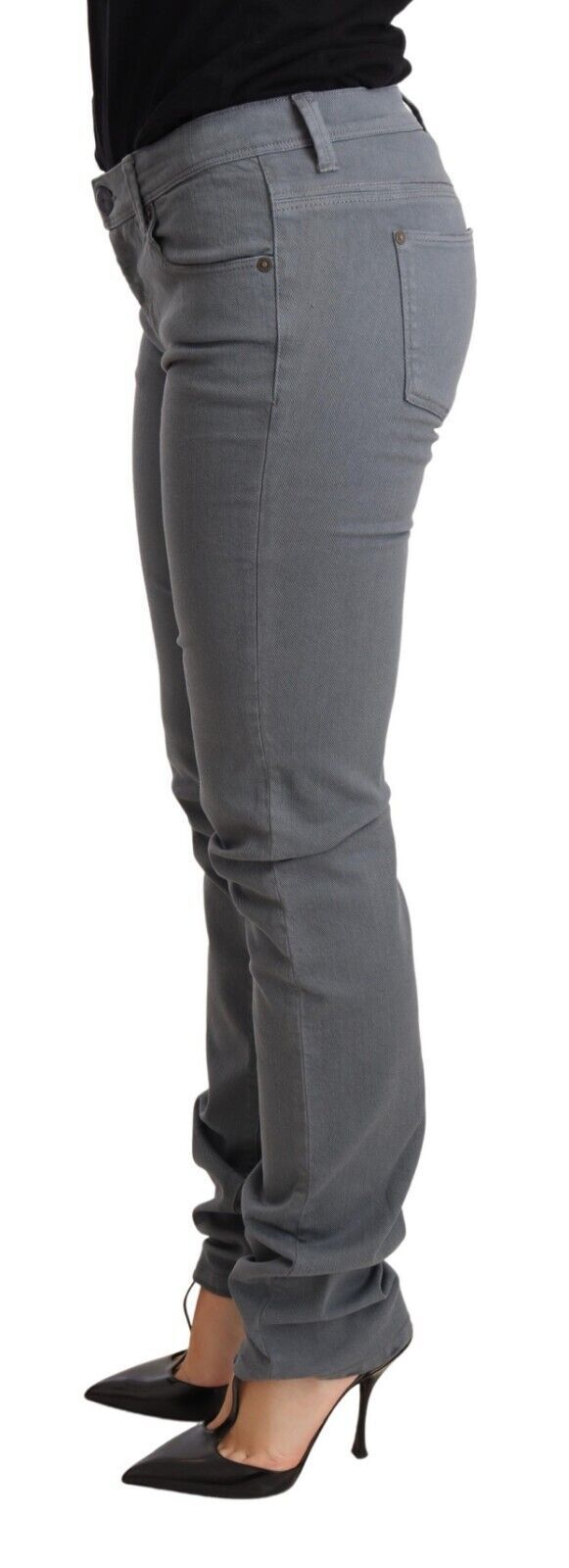 Ermanno Scervino Gray Low Waist Skinny Slim Trouser Cotton Jeans | Regal Royce
