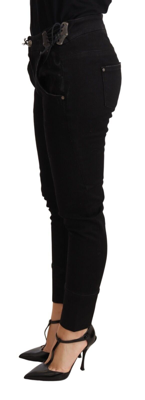 Ermanno Scervino Black Low Waist Skinny Slim Trouser Cotton  Jeans | Regal Royce
