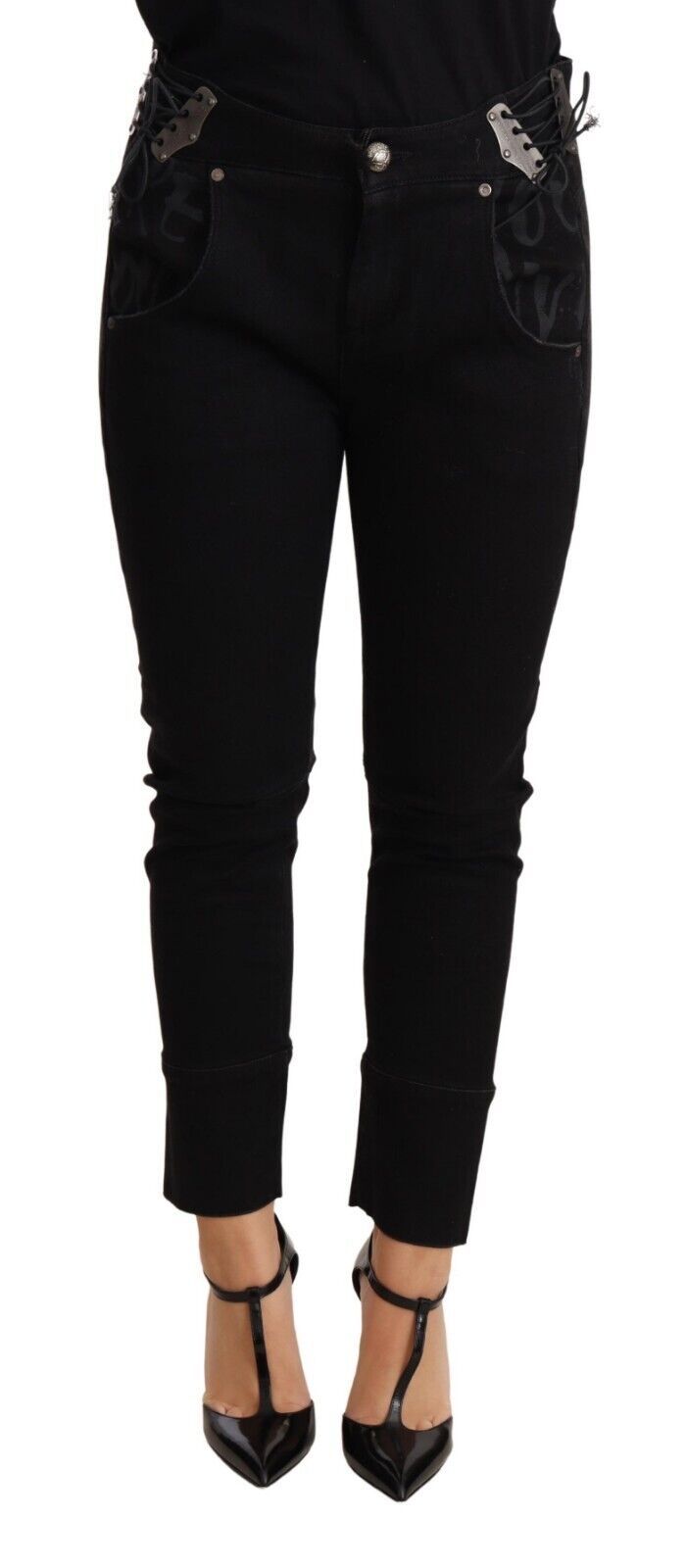 Ermanno Scervino Black Low Waist Skinny Slim Trouser Cotton  Jeans | Regal Royce