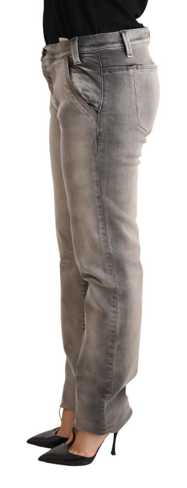 Ermanno Scervino Gray Washed Low Waist Skinny Trouser Cotton Jeans | Regal Royce
