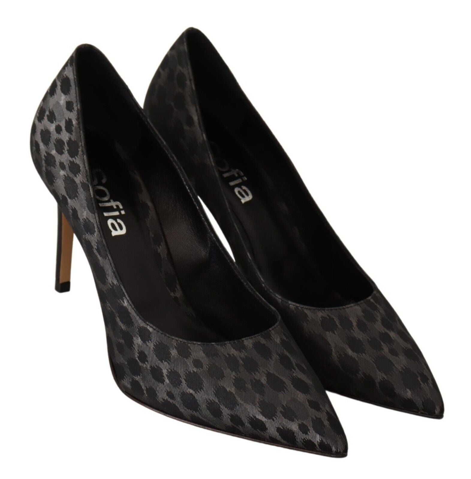 Sofia Black Leopard Leather Stiletto High Heels Pumps Shoes | Regal Royce