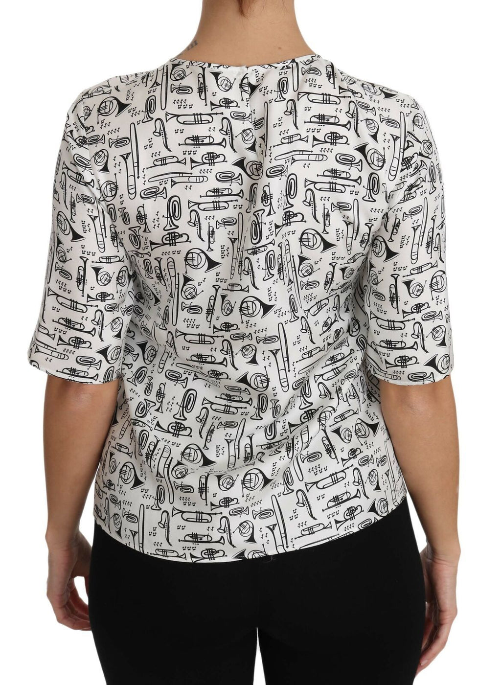 Dolce & Gabbana White Musical Instruments Print Blouse