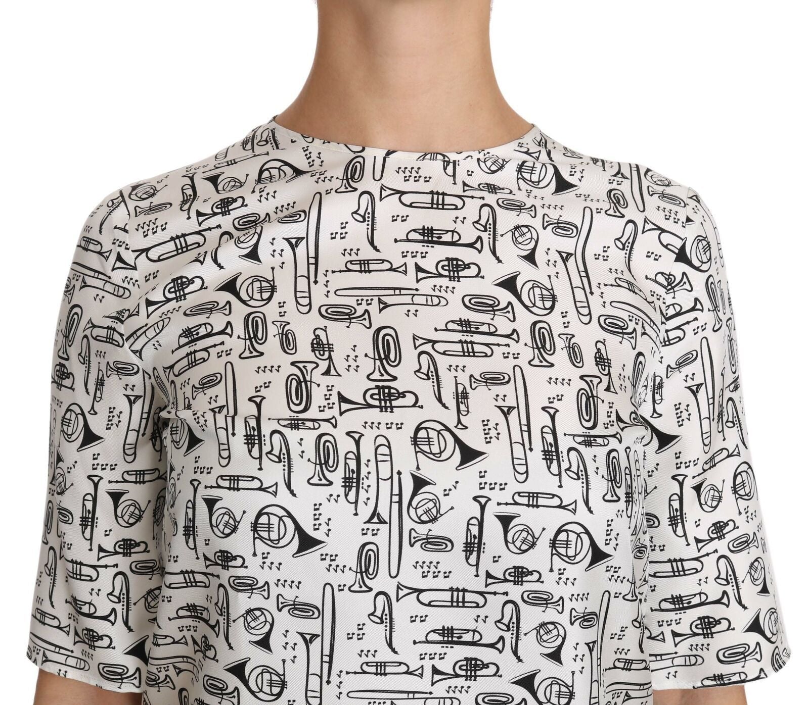 Dolce & Gabbana White Musical Instruments Print Blouse | Regal Royce