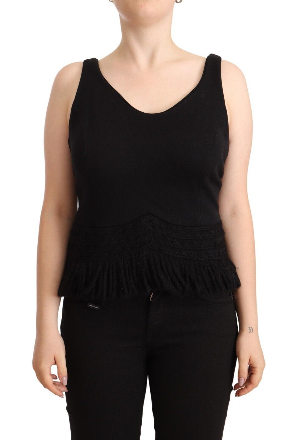 Ermanno Scervino Black Cotton Sleevelesss Tank Casual Top
