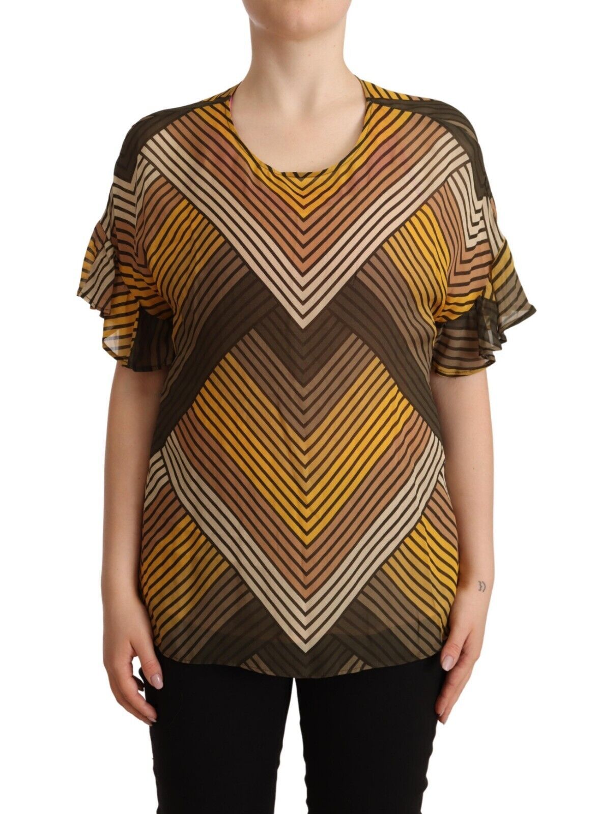 Twinset Multicolor Stripes Short Sleeves Round Neck Top Blouse | Regal Royce