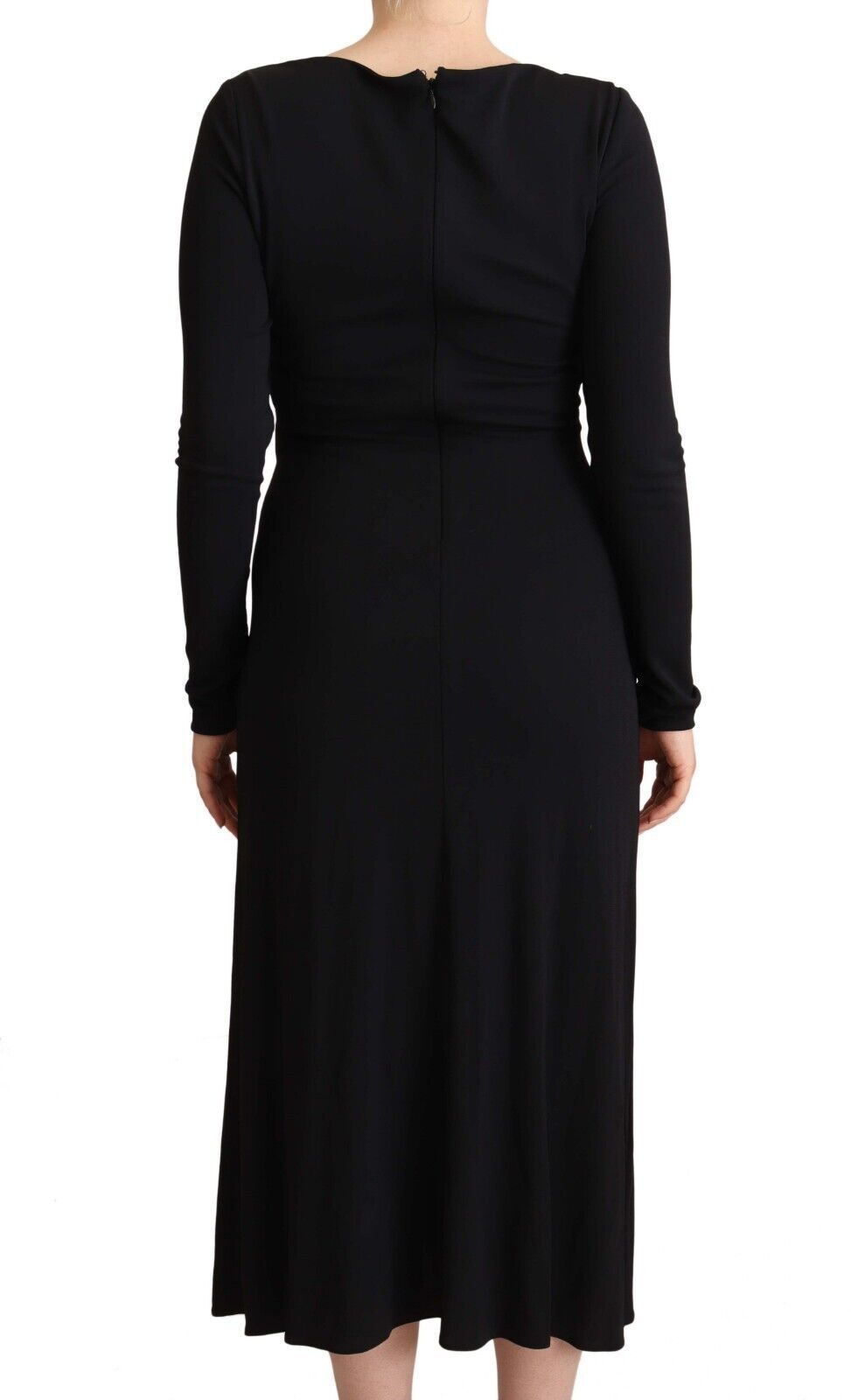 PINKO Black Nylon Stretch Long Sleeves Deep V-neck Maxi Dress | Regal Royce