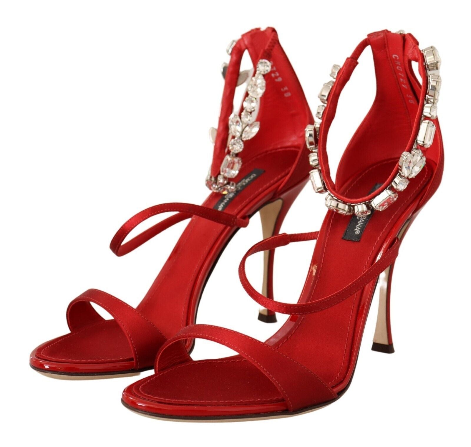 Dolce & Gabbana Red Satin Crystals Sandals Keira Heels Shoes | Regal Royce