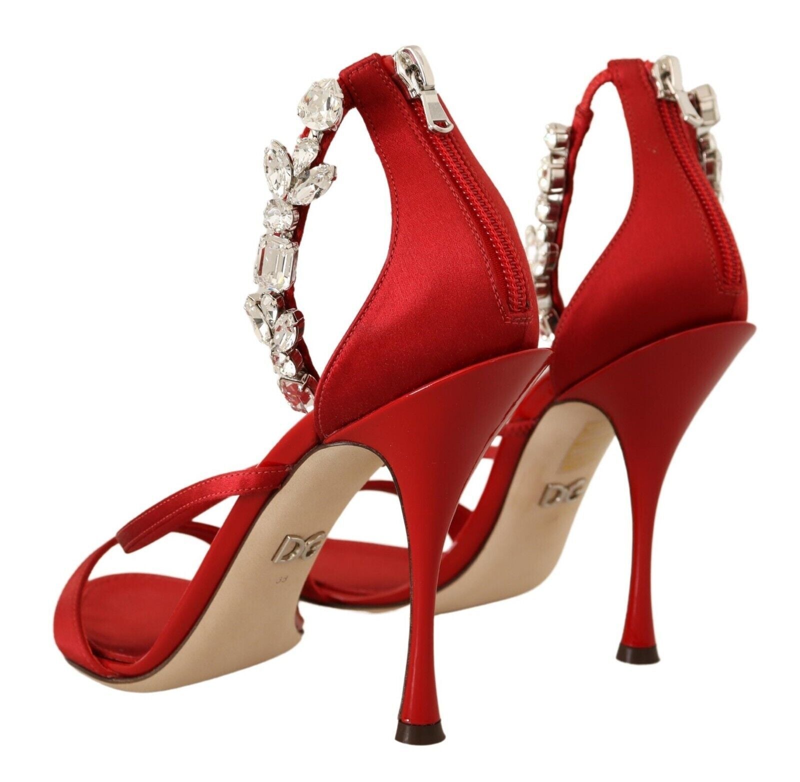Dolce & Gabbana Red Satin Crystals Sandals Keira Heels Shoes | Regal Royce