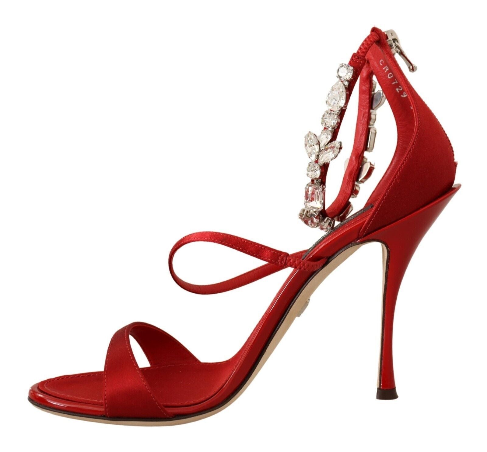 Dolce & Gabbana Red Satin Crystals Sandals Keira Heels Shoes | Regal Royce