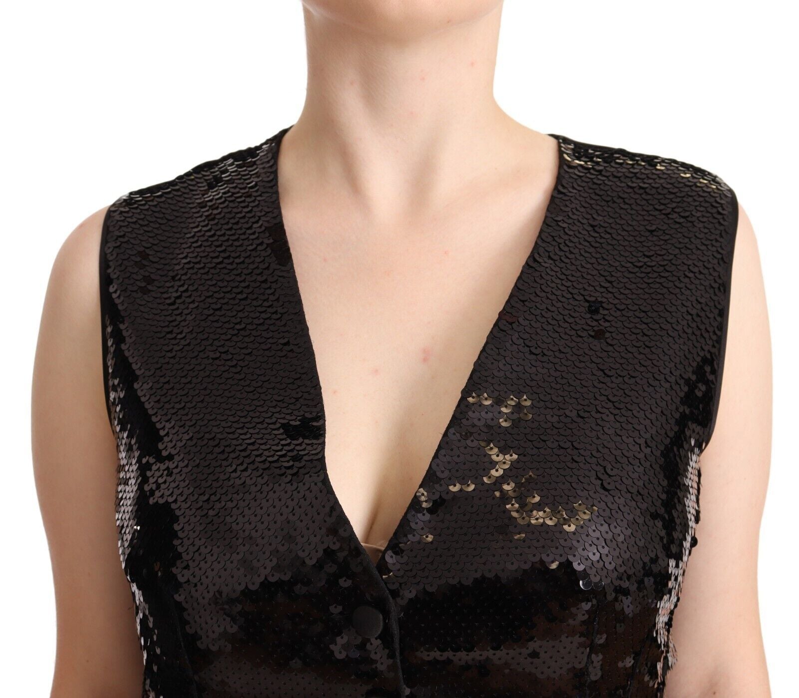 Dolce & Gabbana Black Sequin V-Neck Sleeveless Vest Tank Top | Regal Royce