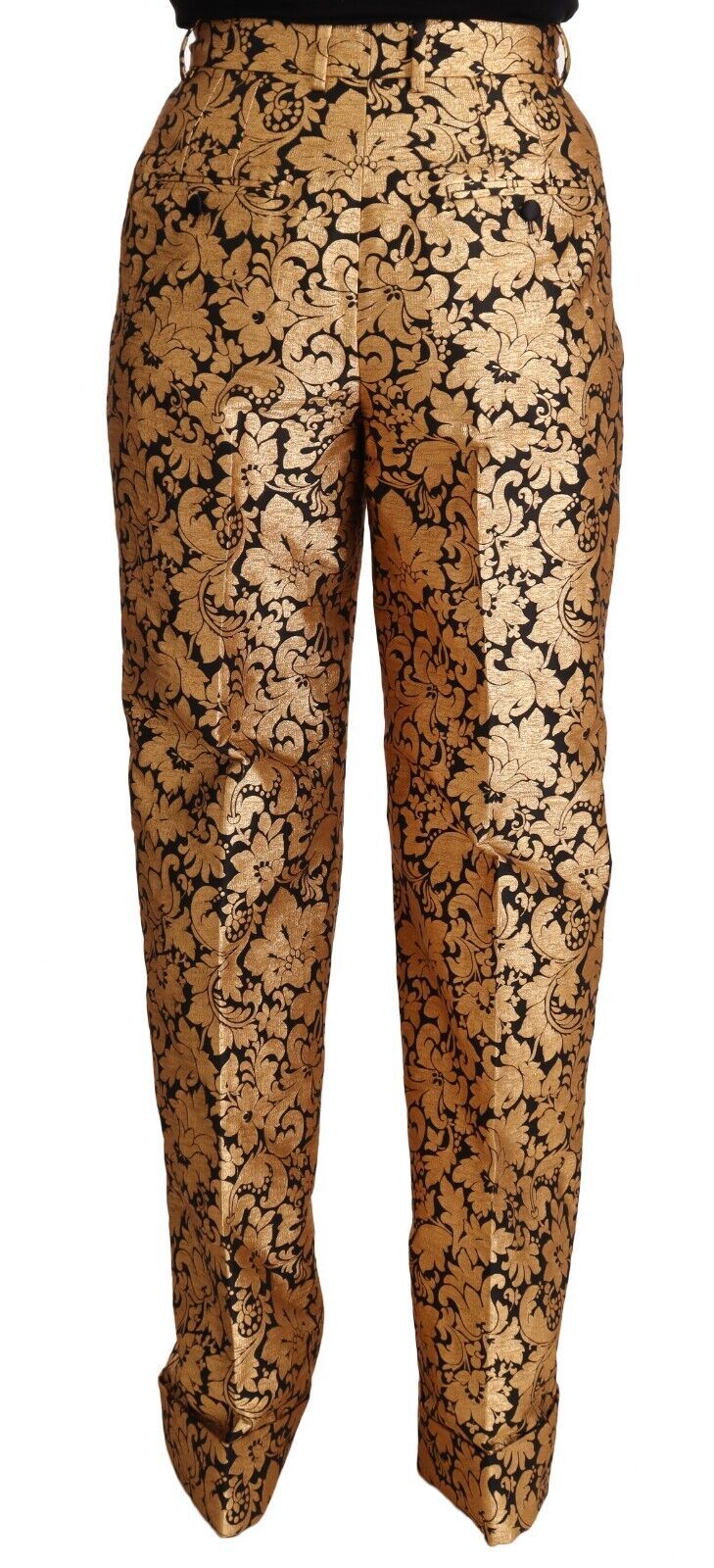 Dolce & Gabbana Gold Floral Jacquard Straight Polyester Pants | Regal Royce