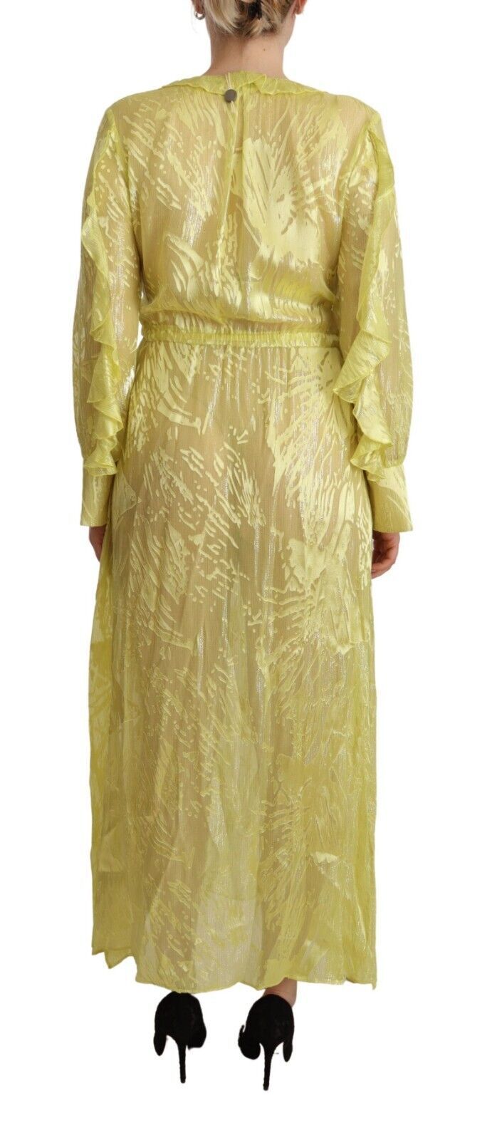 Patrizia Pepe Yellow Silk Long Sleeves Plunging Maxi Dress | Regal Royce