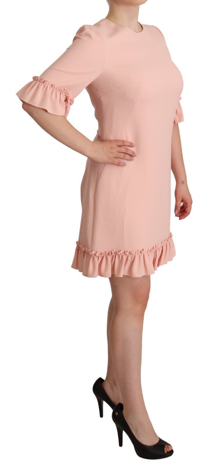 Dolce & Gabbana Pink Ruffled Sleeves Viscose Sheath Dress | Regal Royce