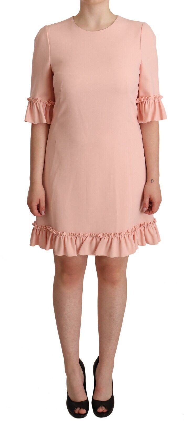 Dolce & Gabbana Pink Ruffled Sleeves Viscose Sheath Dress | Regal Royce
