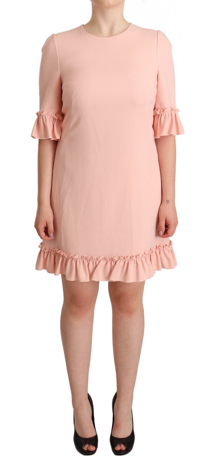 Dolce & Gabbana Pink Ruffled Sleeves Viscose Sheath Dress | Regal Royce