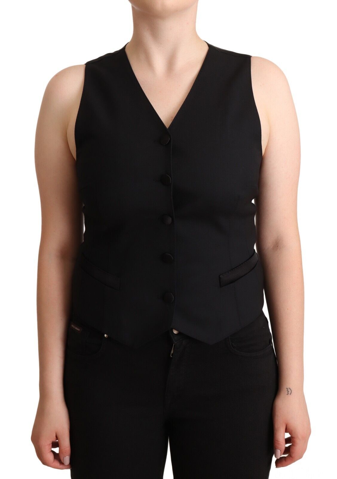 Dolce & Gabbana Black Button Down Sleeveless Viscose Vest Top | Regal Royce