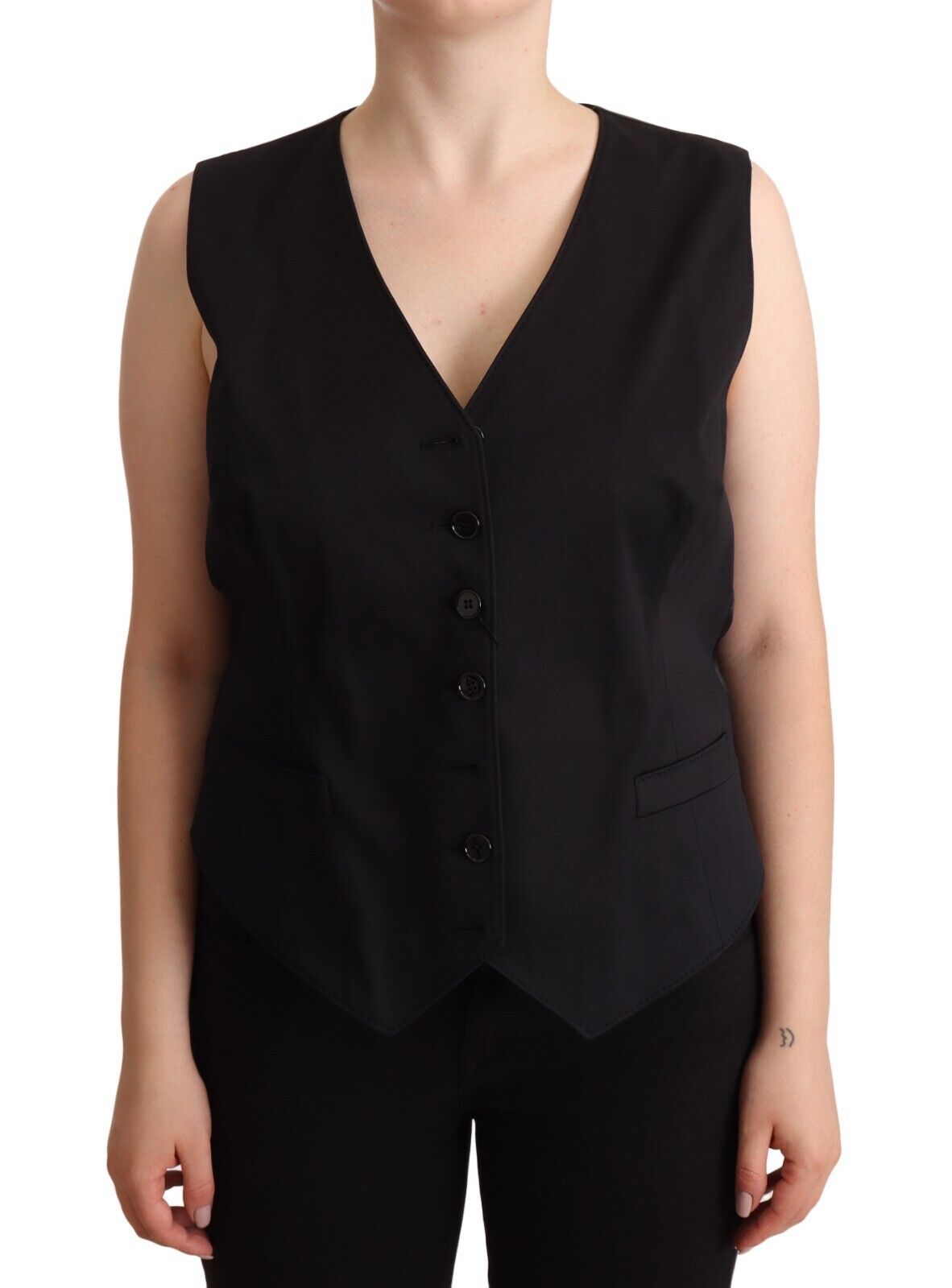 Dolce & Gabbana Black Button Down Sleeveless Vest Waiscoat Top | Regal Royce
