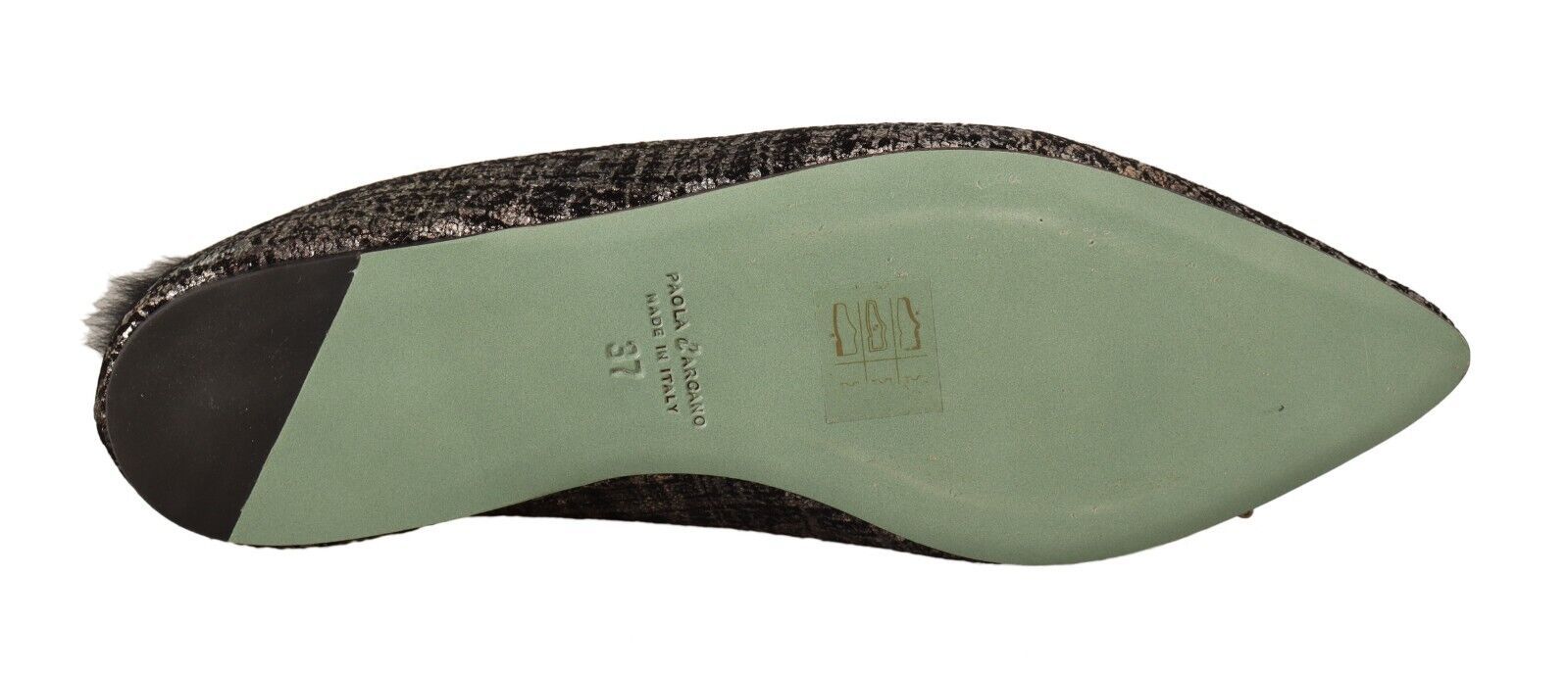 Paola D'Arcano Gold Jacquard Leather Embellished Slip On Shoes | Regal Royce