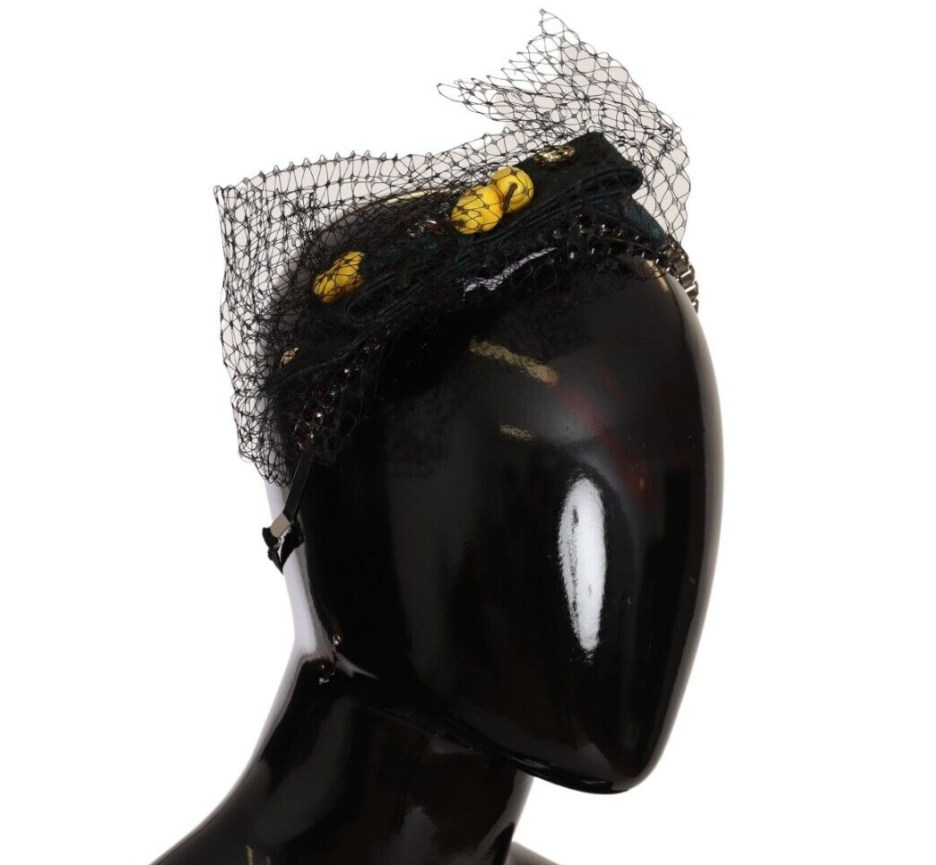 Dolce & Gabbana Silver Tiara Crystals Fruits Black Mesh Diadem Headband | Regal Royce
