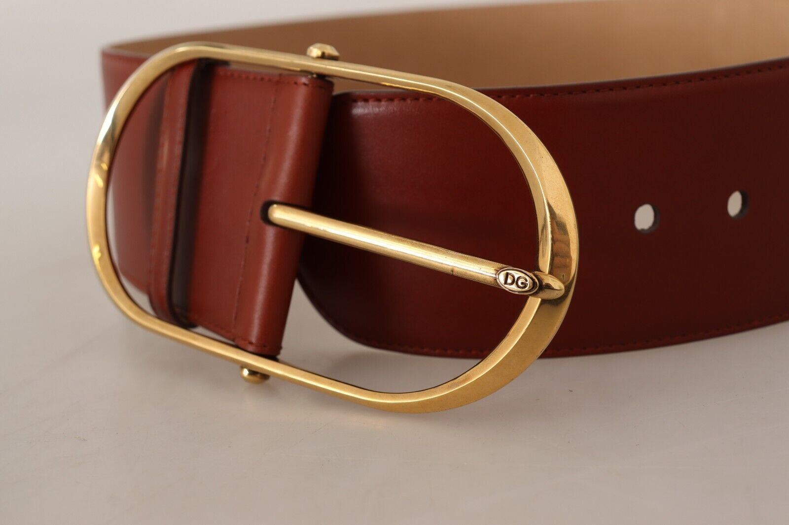 Dolce & Gabbana Maroon Leather Gold Metal Oval Buckle Belt | Regal Royce