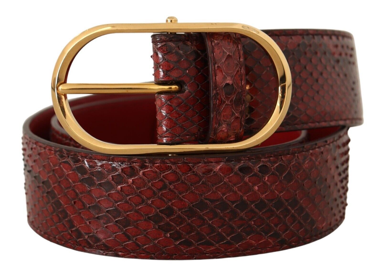Dolce & Gabbana Red Exotic Leather Gold Oval Buckle Belt | Regal Royce