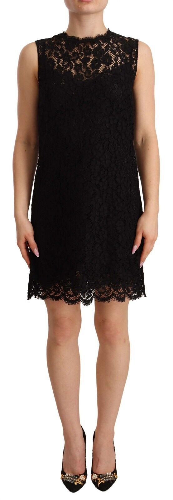 Dolce & Gabbana Black Floral Lace Sheath Sleeveless Mini Dress | Regal Royce