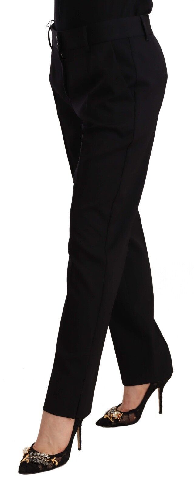 Dolce & Gabbana Black Mid Waist Skinny Trouser Wool Pants | Regal Royce