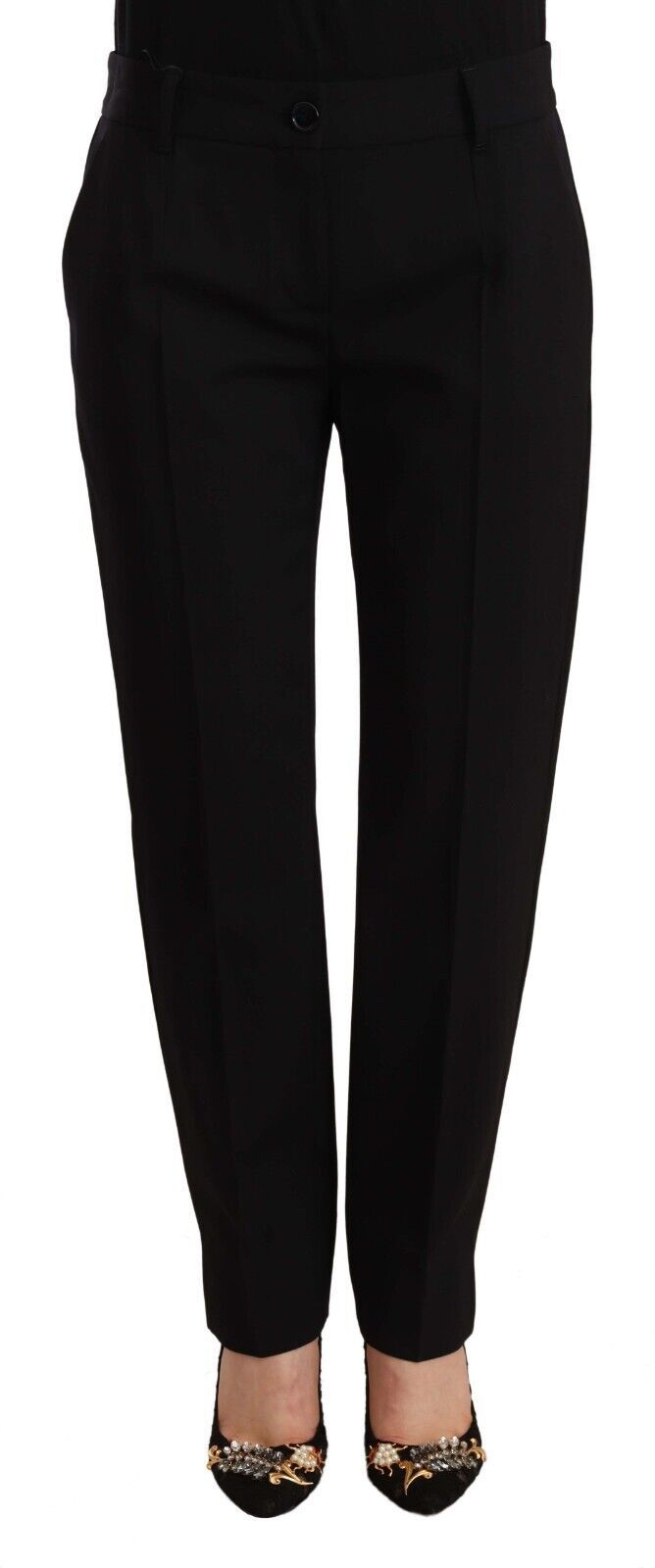 Dolce & Gabbana Black Mid Waist Skinny Trouser Wool Pants | Regal Royce