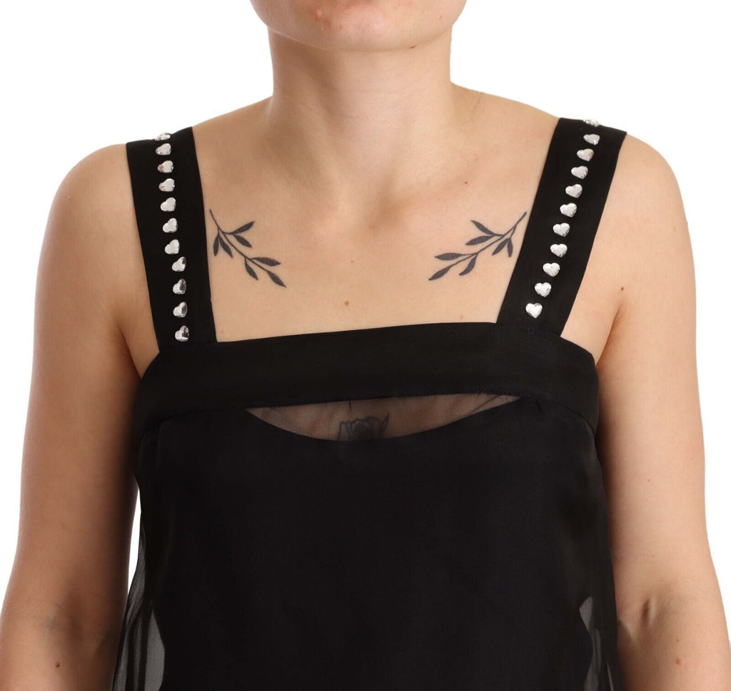 Dolce & Gabbana Black Silk Stretch Crystal Sheath Mini Dress