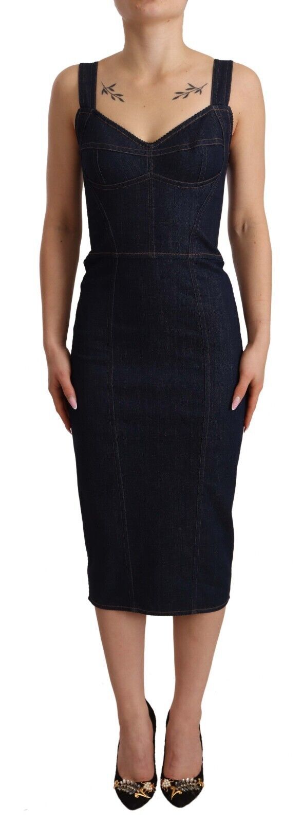 Dolce & Gabbana Dark Blue Cotton Denim Sheath Midi Dress | Regal Royce