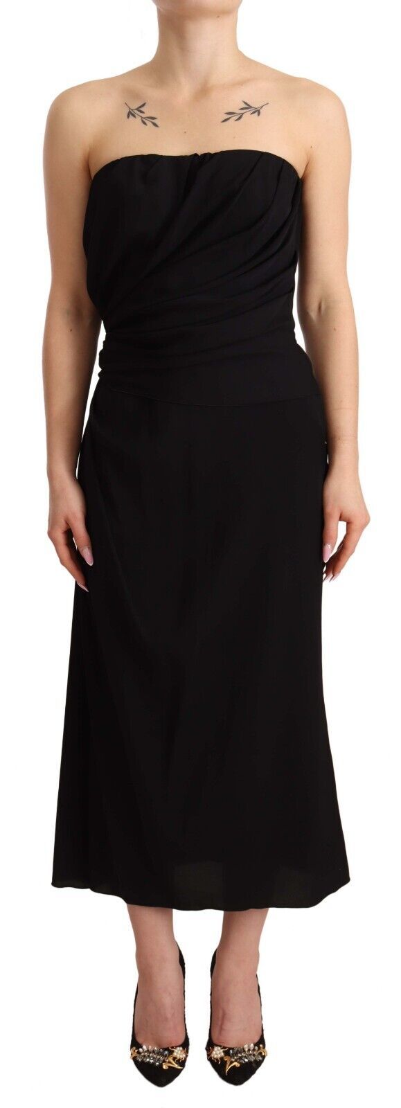 Dolce & Gabbana Black Silk Stretch Strapless Sheath Midi Dress | Regal Royce
