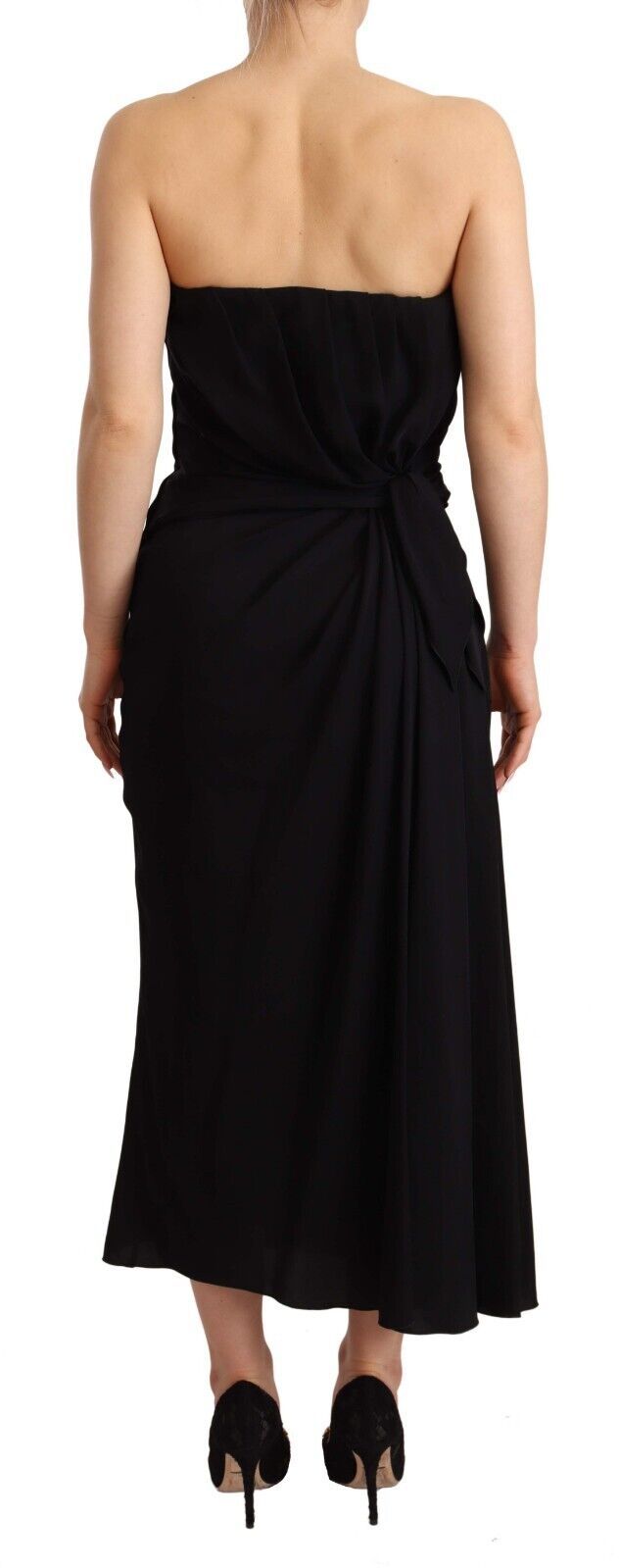 Dolce & Gabbana Black Silk Stretch Strapless Sheath Midi Dress | Regal Royce