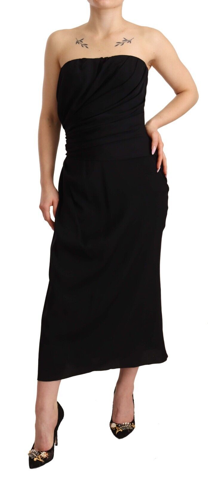 Dolce & Gabbana Black Silk Stretch Strapless Sheath Midi Dress | Regal Royce