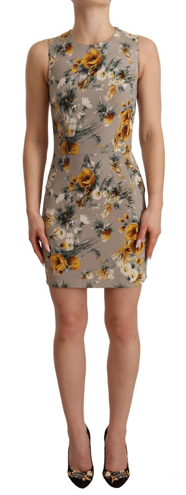 Dolce & Gabbana Gray Silk Stretch Floral Sheath Mini Dress | Regal Royce