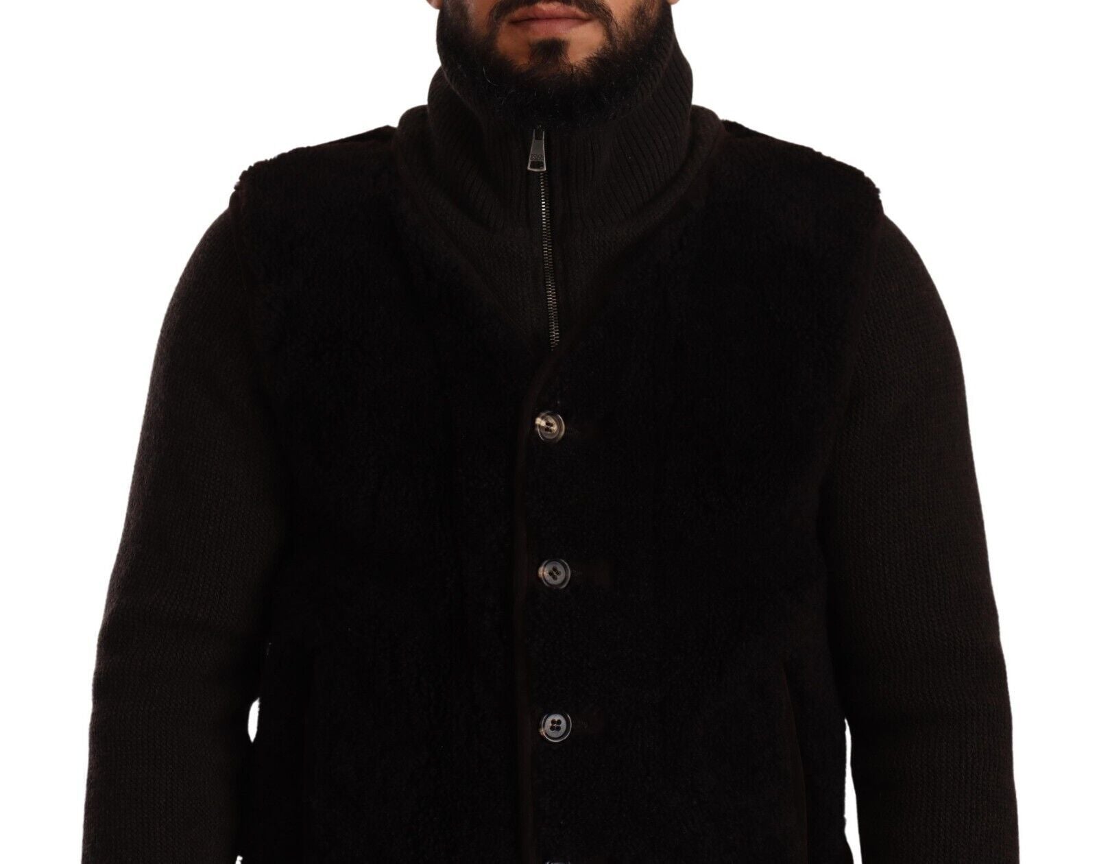 Dolce & Gabbana Black Leather Mens Turtle Neck Coat Jacket | Regal Royce