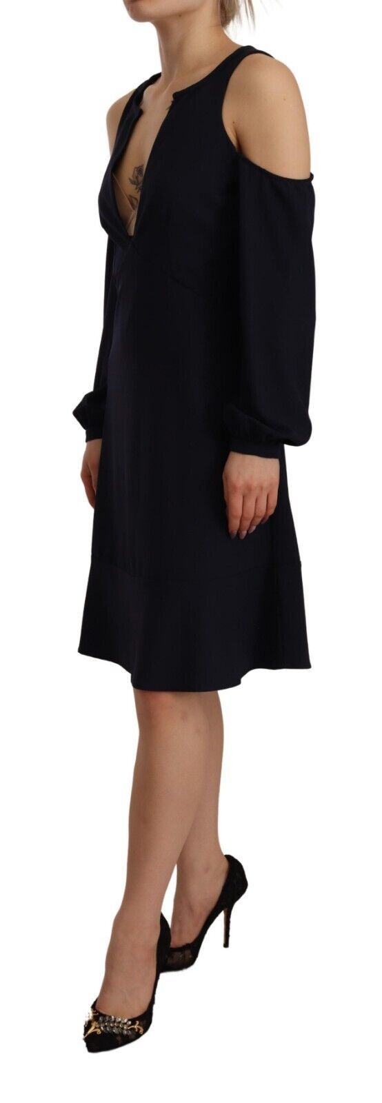 Twinset Black Long Sleeves Open Shoulder A-line Dress | Regal Royce