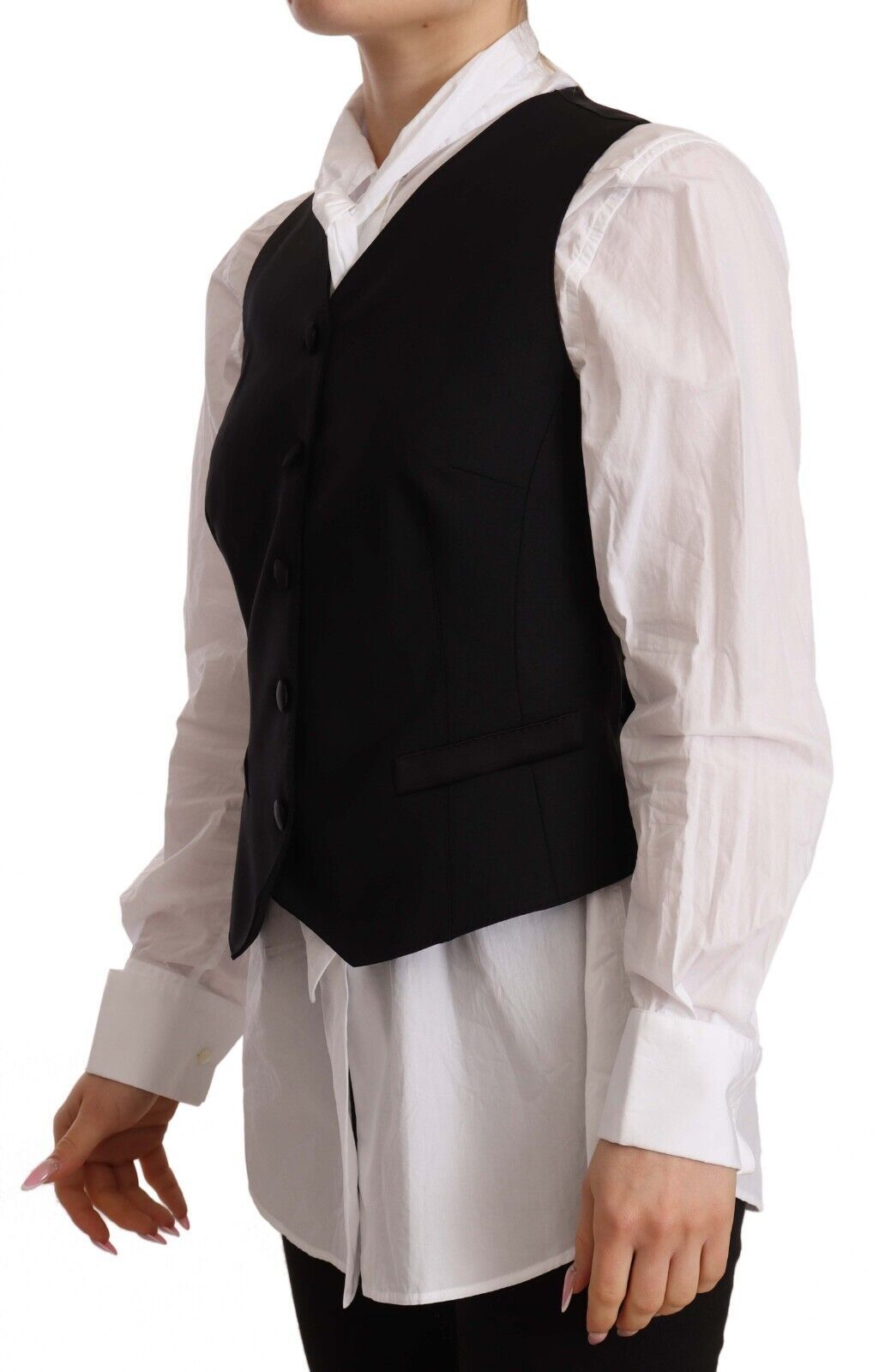 Dolce & Gabbana Black Button Down Sleeveless Vest Viscose Top | Regal Royce