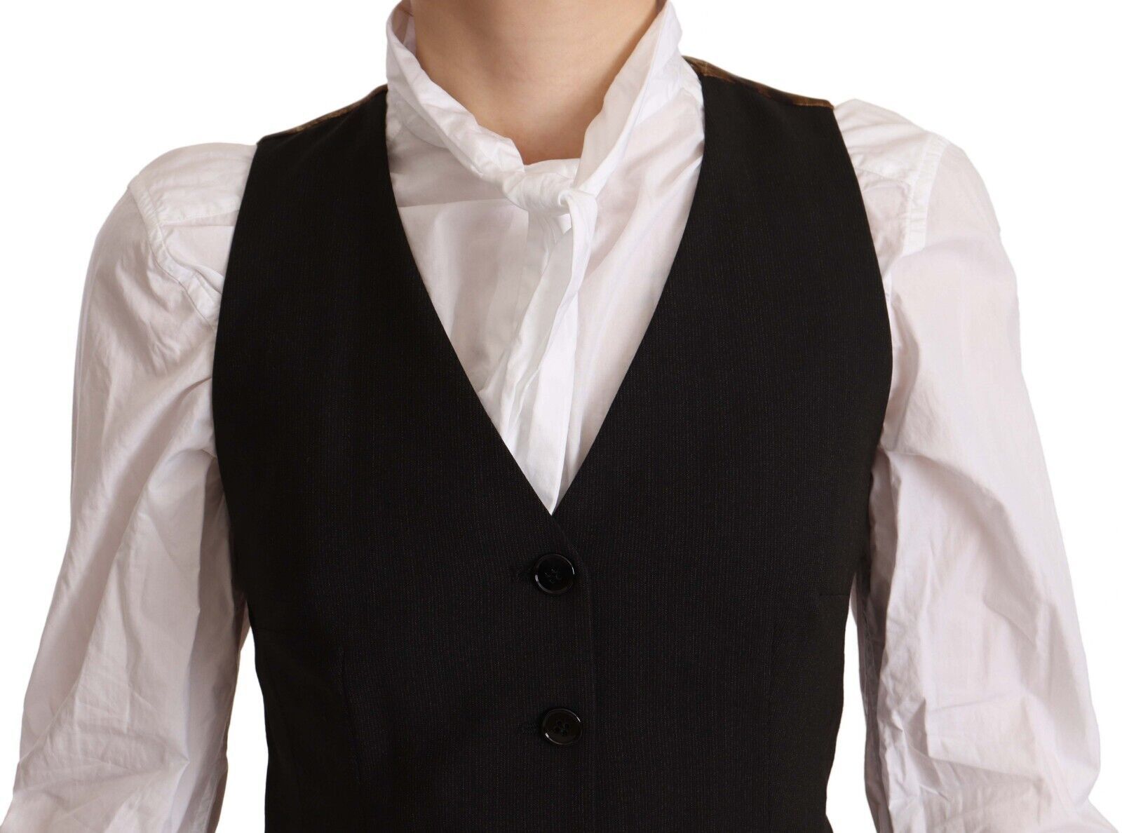 Dolce & Gabbana Black Button Down Sleeveless Vest Polyester Top | Regal Royce
