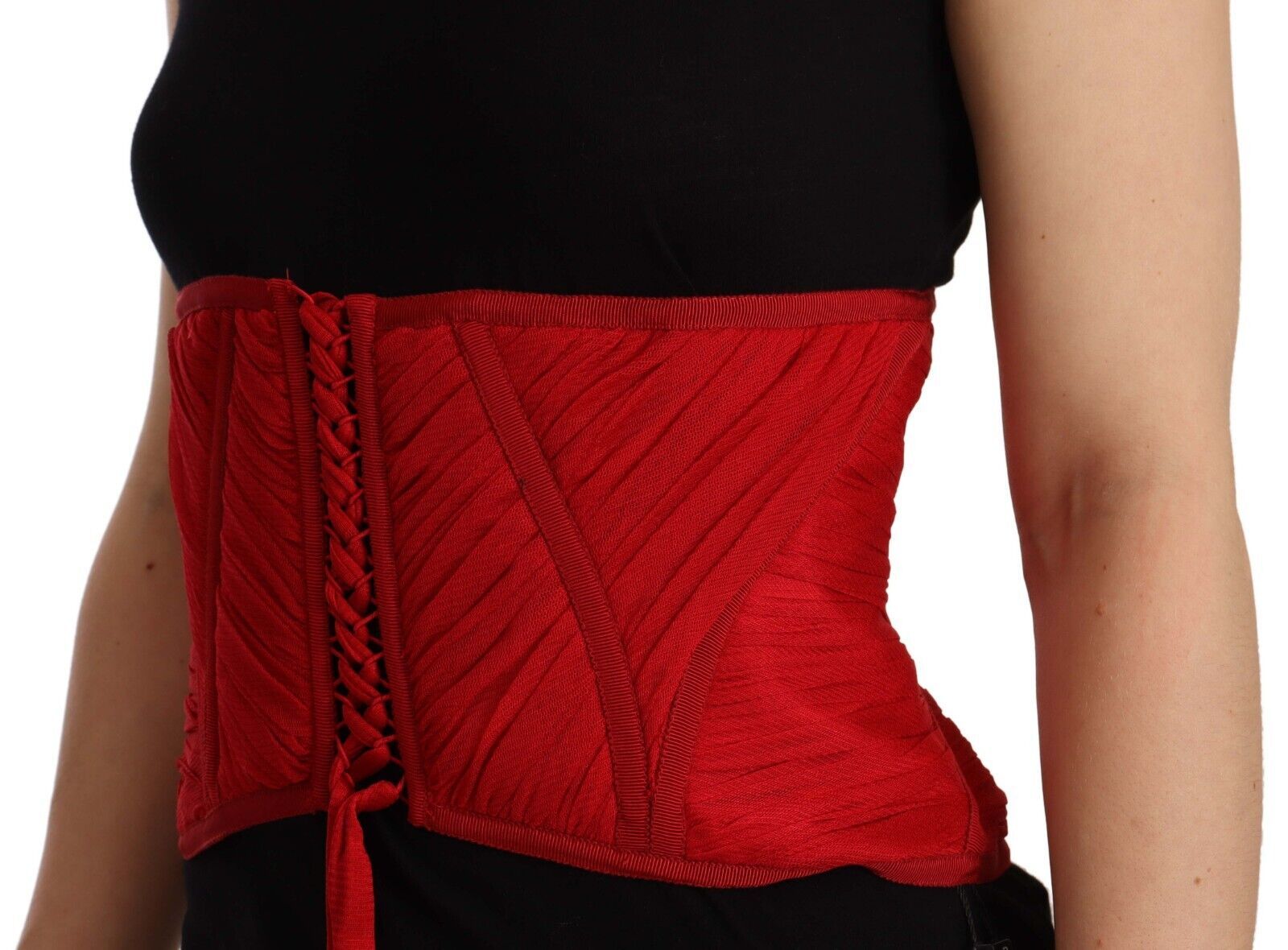 Dolce & Gabbana Red Corset Belt Stretch Waist Strap Silk Top | Regal Royce