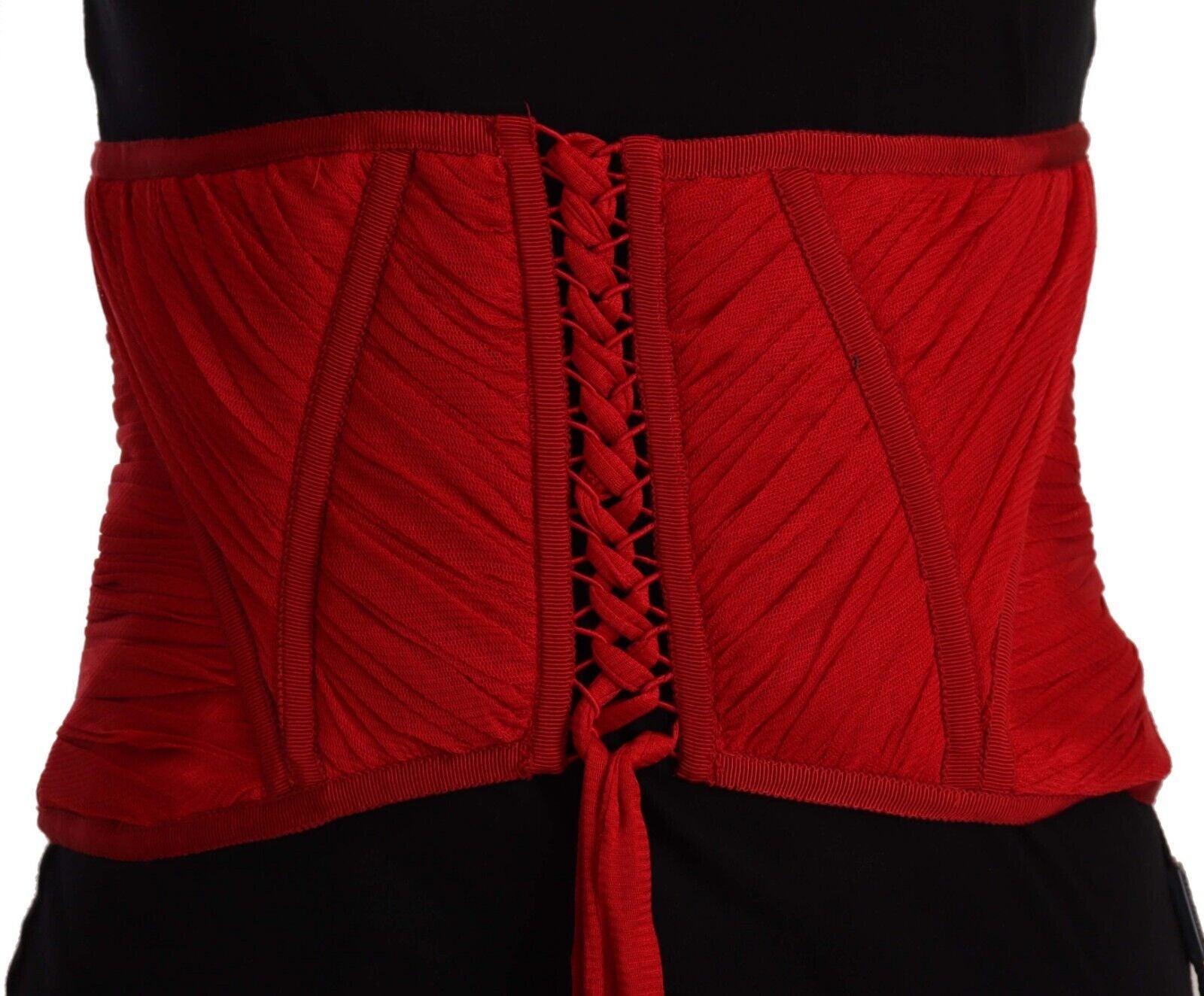 Dolce & Gabbana Red Corset Belt Stretch Waist Strap Silk Top | Regal Royce