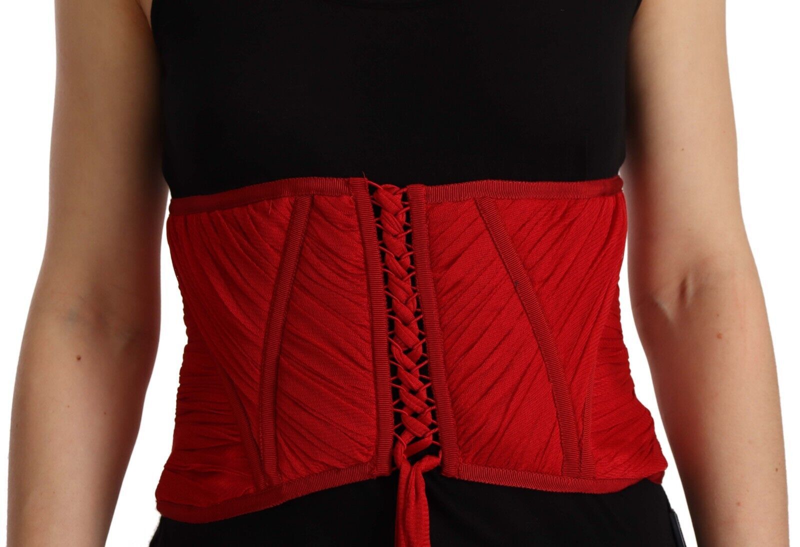 Dolce & Gabbana Red Corset Belt Stretch Waist Strap Silk Top | Regal Royce