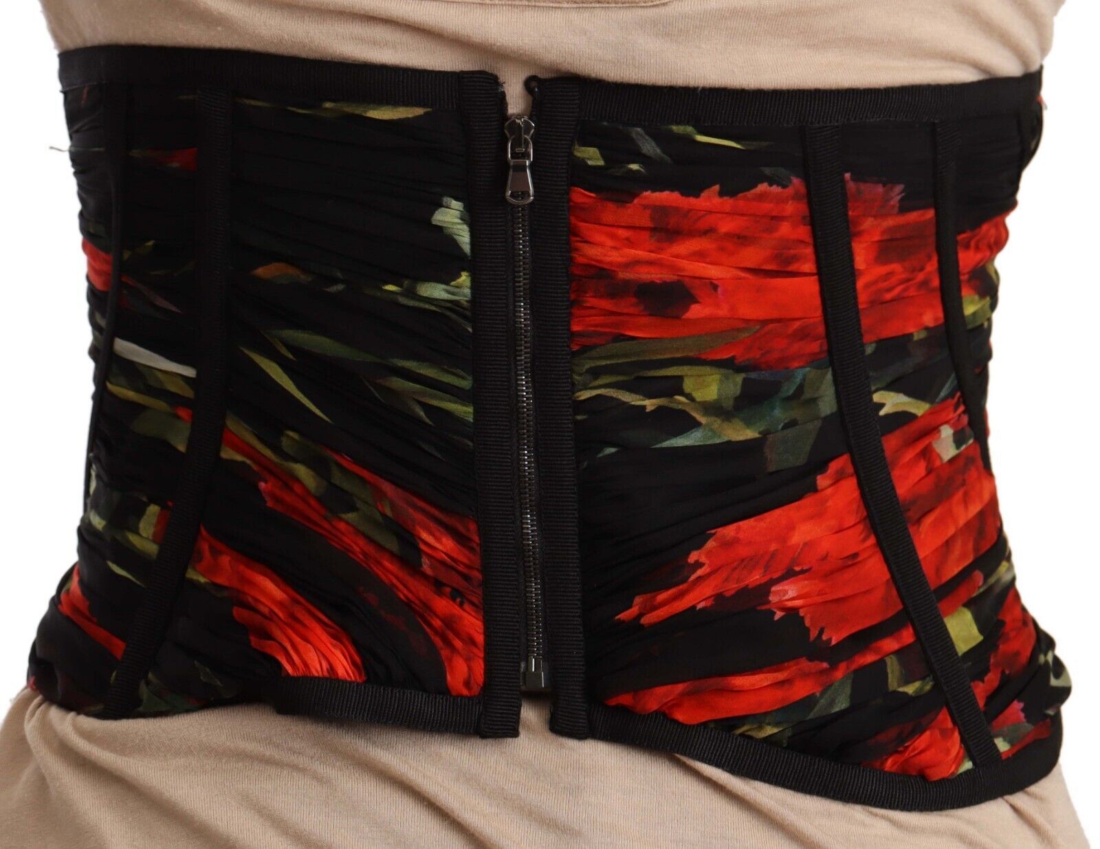 Dolce & Gabbana Black Corset Belt Stretch Waist Strap Silk Top | Regal Royce