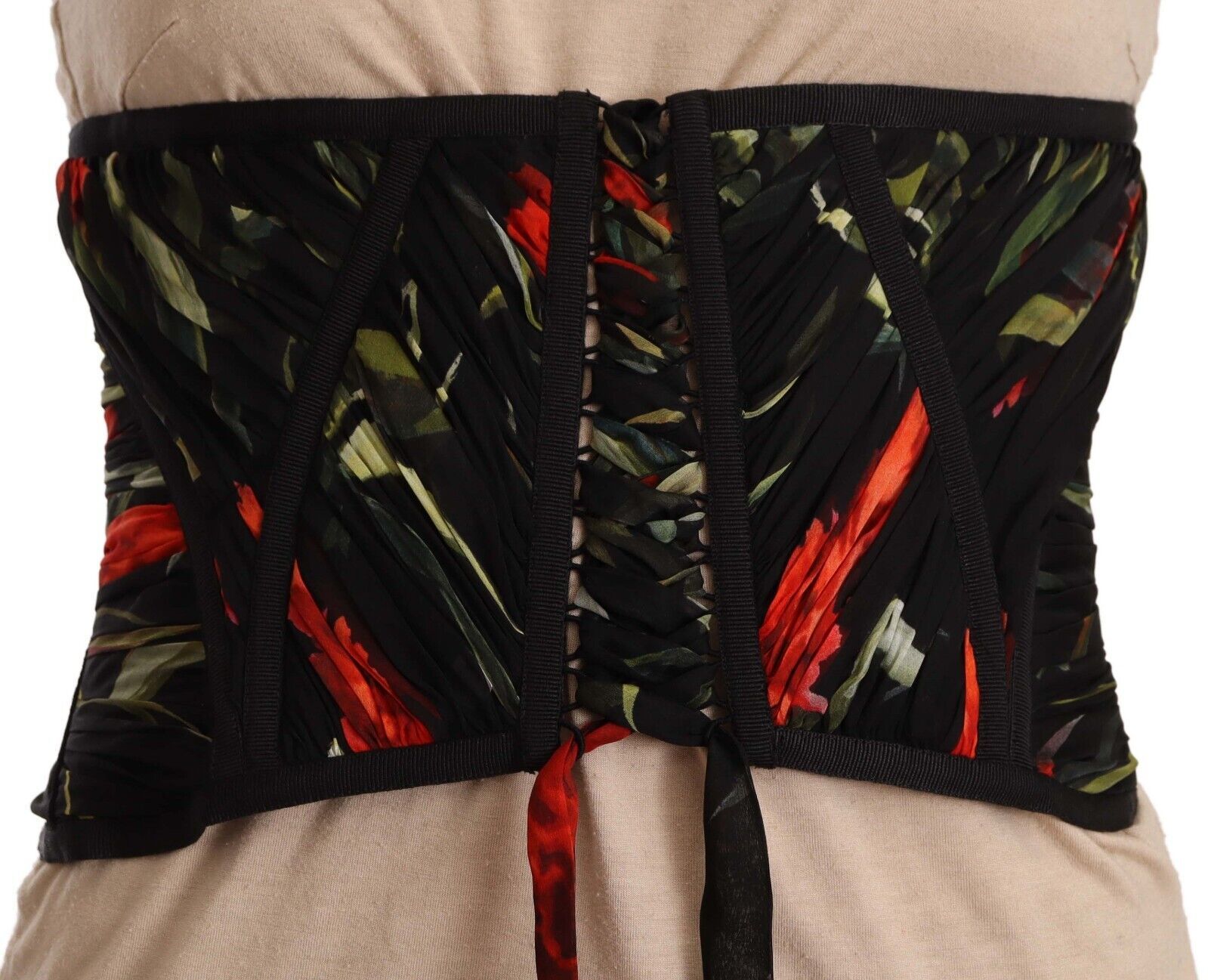 Dolce & Gabbana Black Corset Belt Stretch Waist Strap Silk Top | Regal Royce