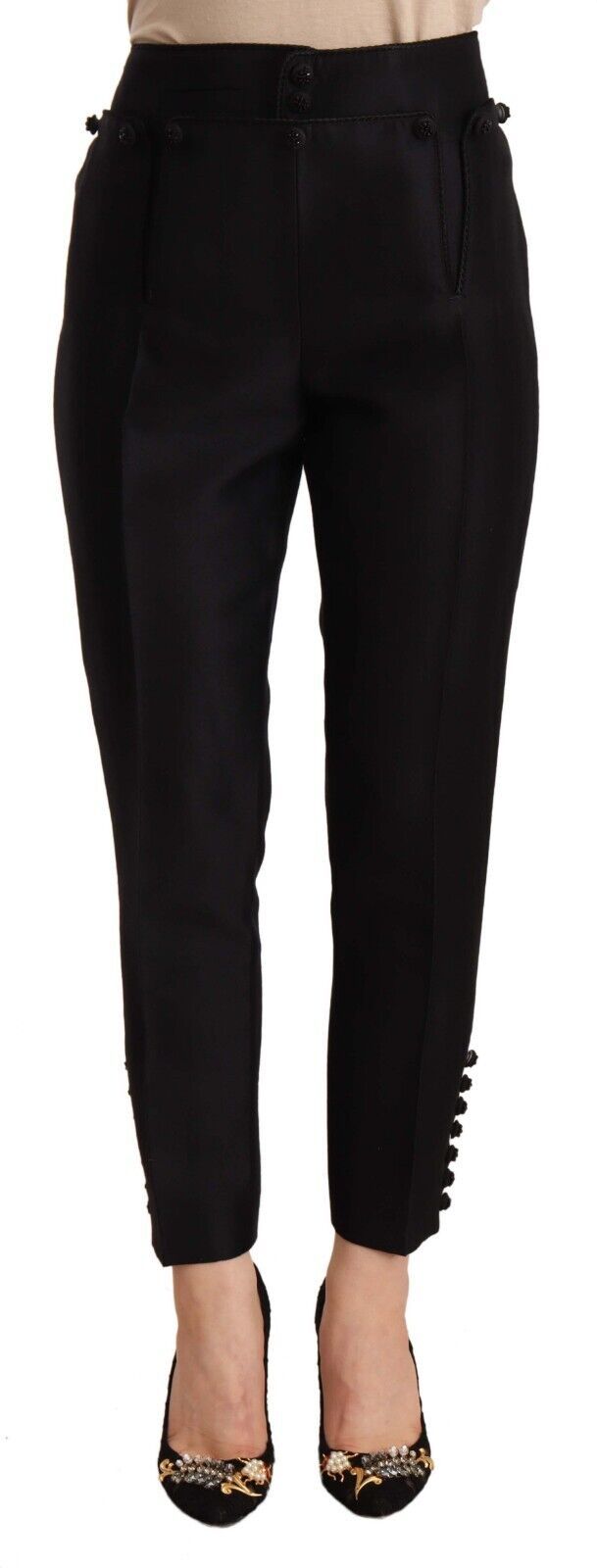 Dsquared² Black Button Embellished Cropped High Waist Pants | Regal Royce