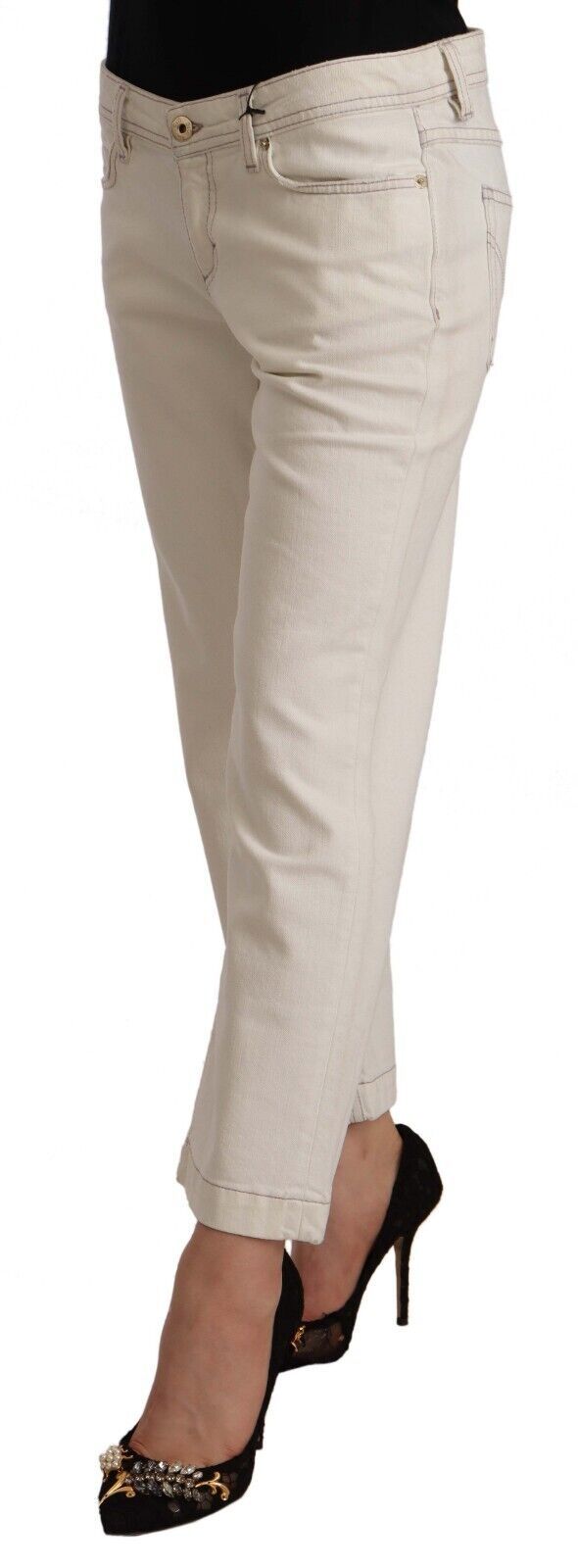 Dolce & Gabbana Off White Cotton Flared Cropped Denim Jeans | Regal Royce