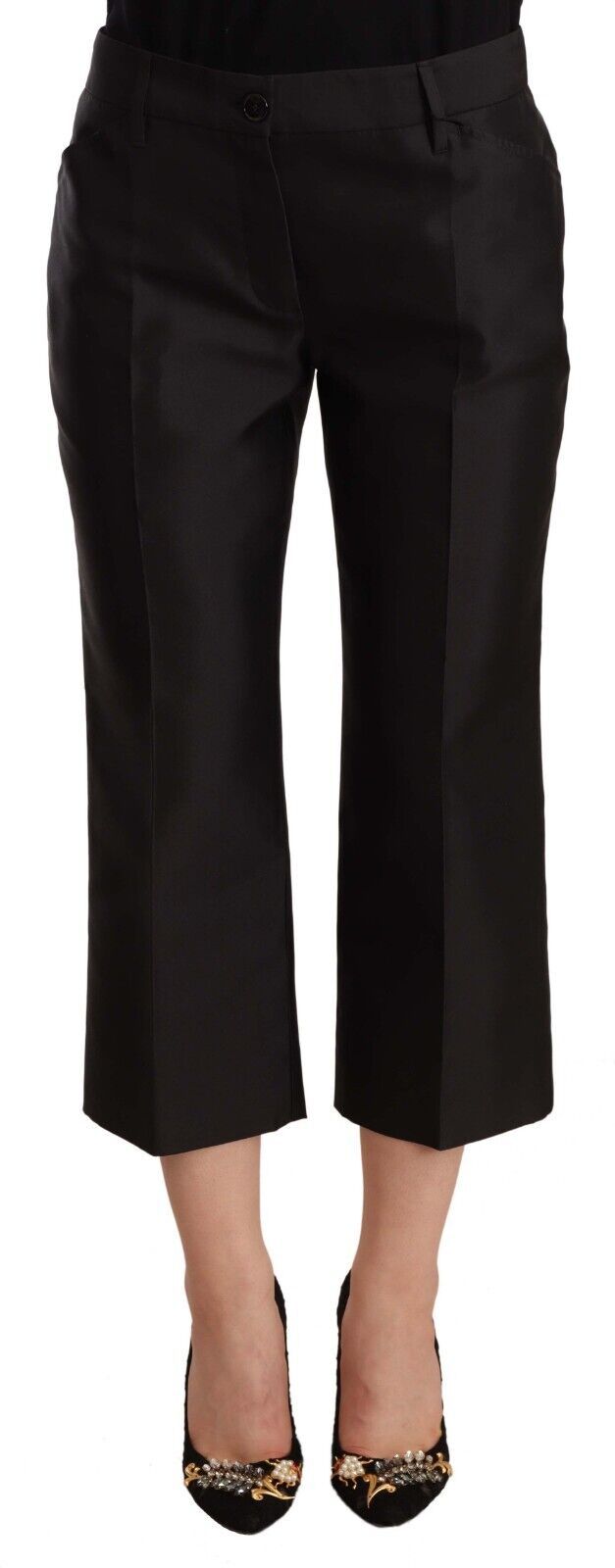 Dolce & Gabbana Black 100% Silk Flared Cropped Pants | Regal Royce